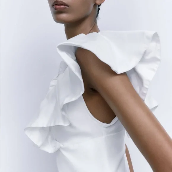 Zara ruffled bodysuit white NWT - Picture 4 of 6